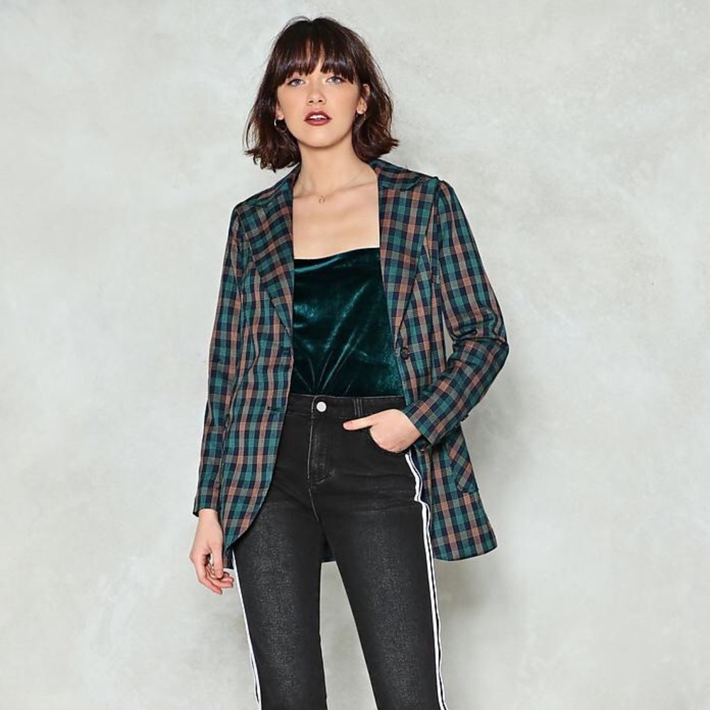 🆕 plaid check chic blazer✨ S - Picture 2 of 4